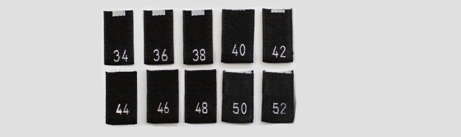 Black recycled polyester - woven size labels 34 to 52
