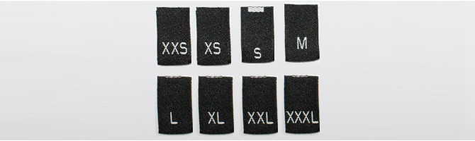 Black recycled polyester - woven size labels XXS to XXXL