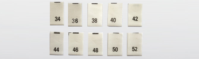 Off-white organic cotton - printed size labels 34 to 52